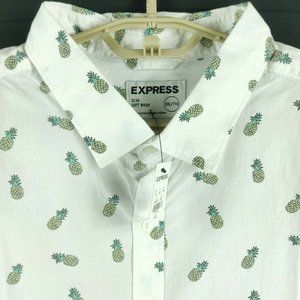 NWT Express All-Over-Print Pineapple Hawaiian Shirt Mens 2XL Slim Fit
